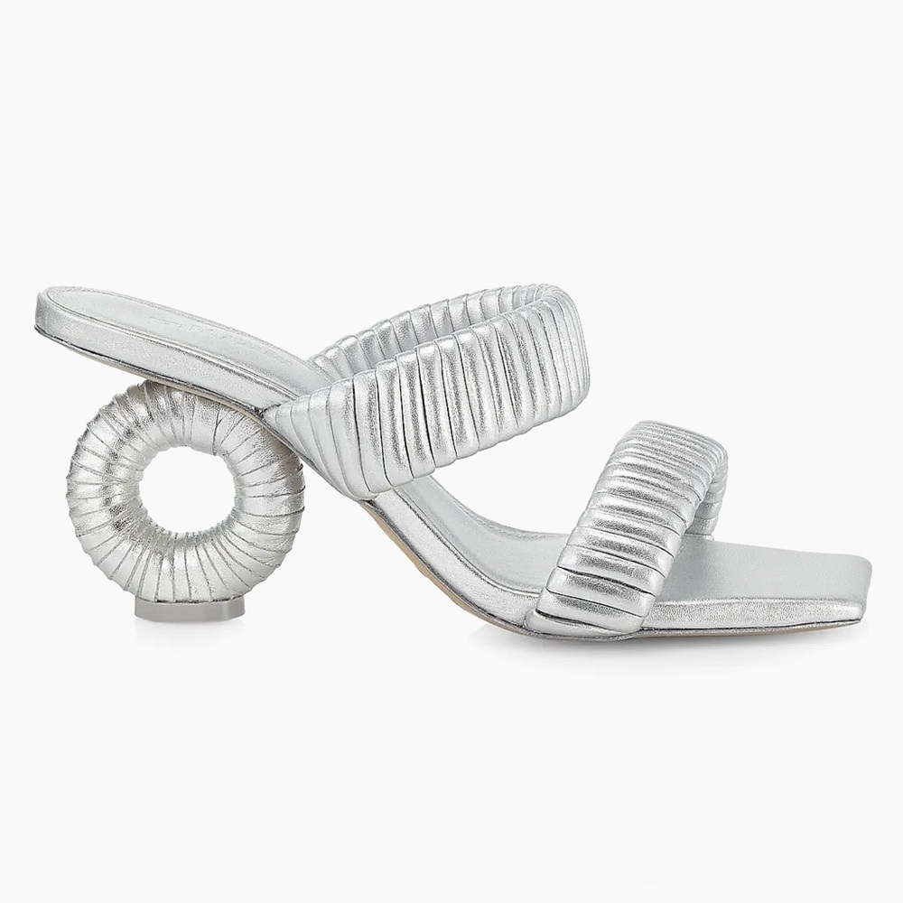 Cult Gaia Valence 75MM Metallic Leather Sandals in Silver Size 7.5